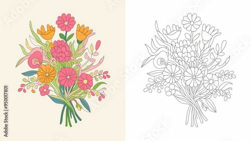 Wallpaper Mural bouquet of flowers coloring page outline line drawing and reference image copy coloring Torontodigital.ca