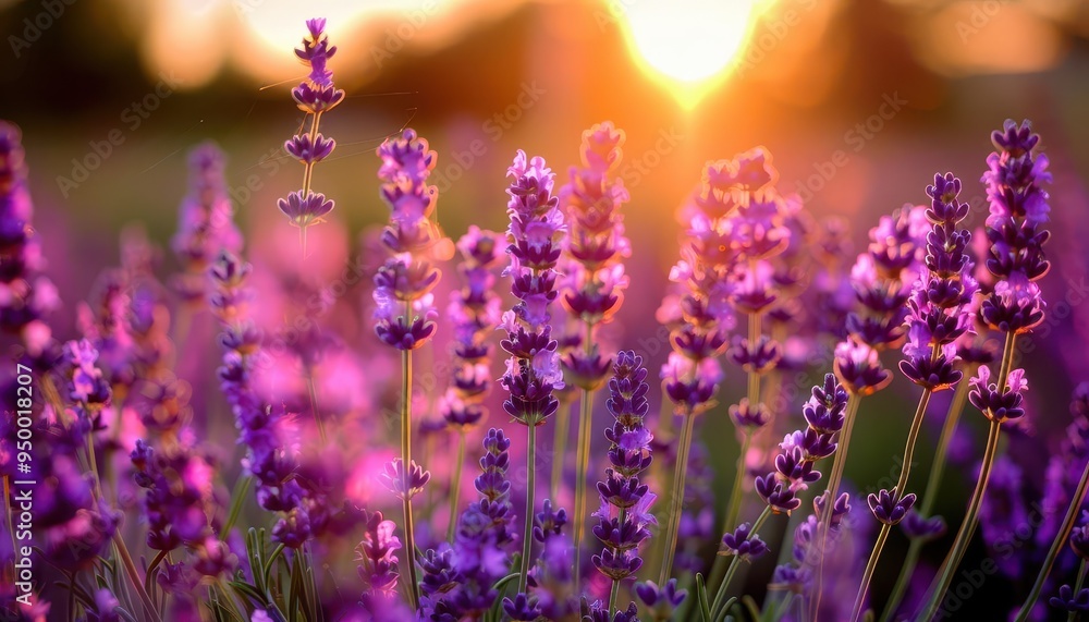 Obraz premium Lavender field in full bloom, vibrant and aromatic, Botanical, Soft purples, Photograph, Floral beauty
