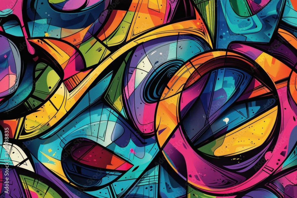 Obraz premium Abstract Colorful Graffiti Art with Geometric Shapes and Bold Lines