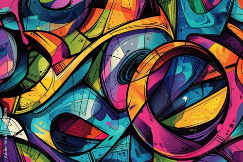 Wallpaper Mural Abstract Colorful Graffiti Art with Geometric Shapes and Bold Lines Torontodigital.ca