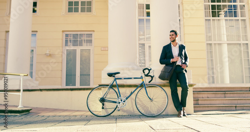 Photography Bicycle, smile or businessman at law firm for interview, meeting or job opportunity