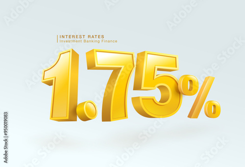 Loan or deposit interest rate 1.75 percent, investment bank, housing loan, world bank, 3d number, one point seventy five percent or special offer isolated on white background.Vector illustration file.