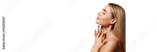 Photos Side view portrait of beautiful young woman with clear face showing perfect cheekbone, nose and lips