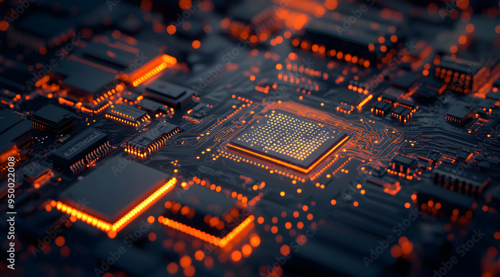 A Close-Up Shot of an Intricate Circuit Board with Glowing Components and Detailed Wiring
A Close-Up Shot of an Intricate Circuit Board with Glowing Components and Detailed Wiring