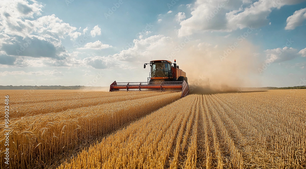 Obraz premium harvest Wheat Time : Combine Harvester in Ripe Wheat Field during wheat crop Harvest, moisson, , Agriculture 