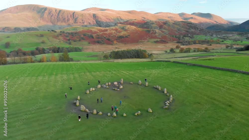 Aerial view of Castlerigg stone circle, located near Keswick in Cumbria, North West England, constructed as a part of a megalithic tradition during the Late Neolithic and Early Bronze Ages. Aerial view of Castlerigg stone circle, located near Keswick in Cumbria, North West England, constructed as a part of a megalithic tradition during the Late Neolithic and Early Bronze Ages.