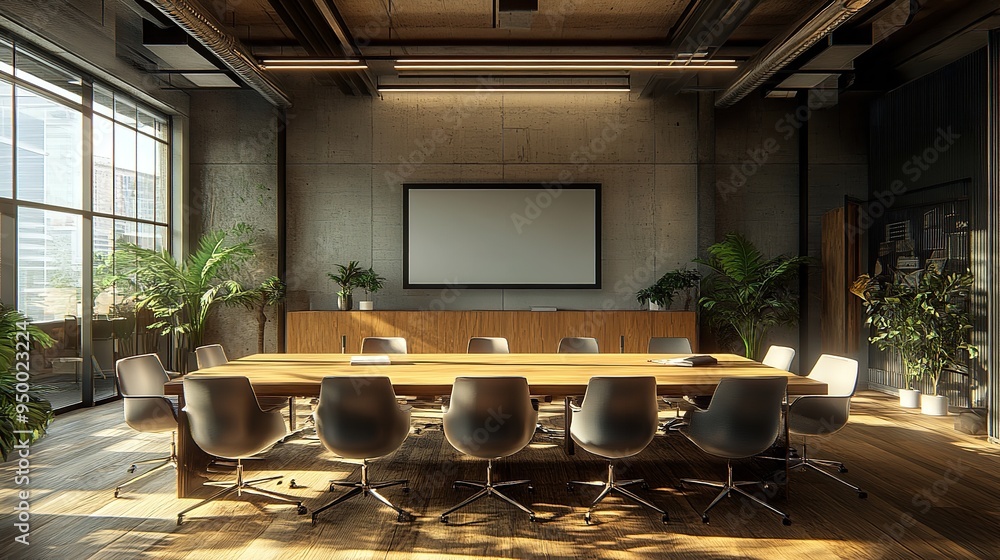 Meeting Room Design: Modern Office with Table, Chairs, and Mockup Wall Meeting Room Design: Modern Office with Table, Chairs, and Mockup Wall
