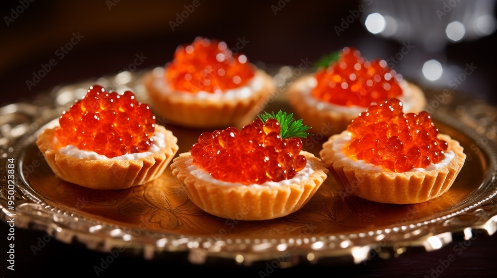 Tartlets with red salmon fish caviar, salmon caviar. Neural network ai generated art Tartlets with red salmon fish caviar, salmon caviar. Neural network ai generated art