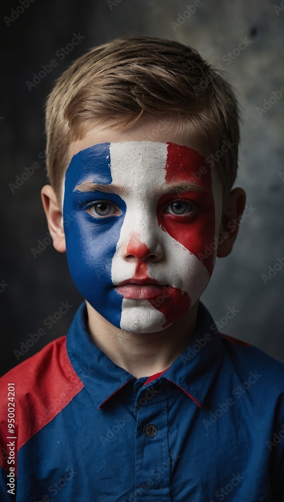 Boy with a Painted Face Holding the French Flag. Boy with a Painted Face Holding the French Flag.