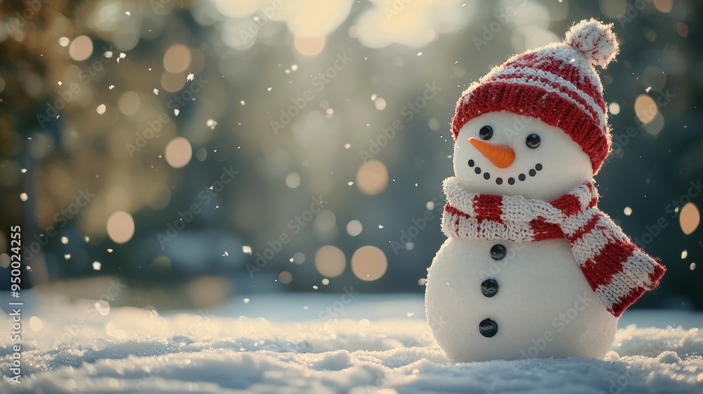 Fototapeta premium cute and cheerful snowman in winter. christmas decoration