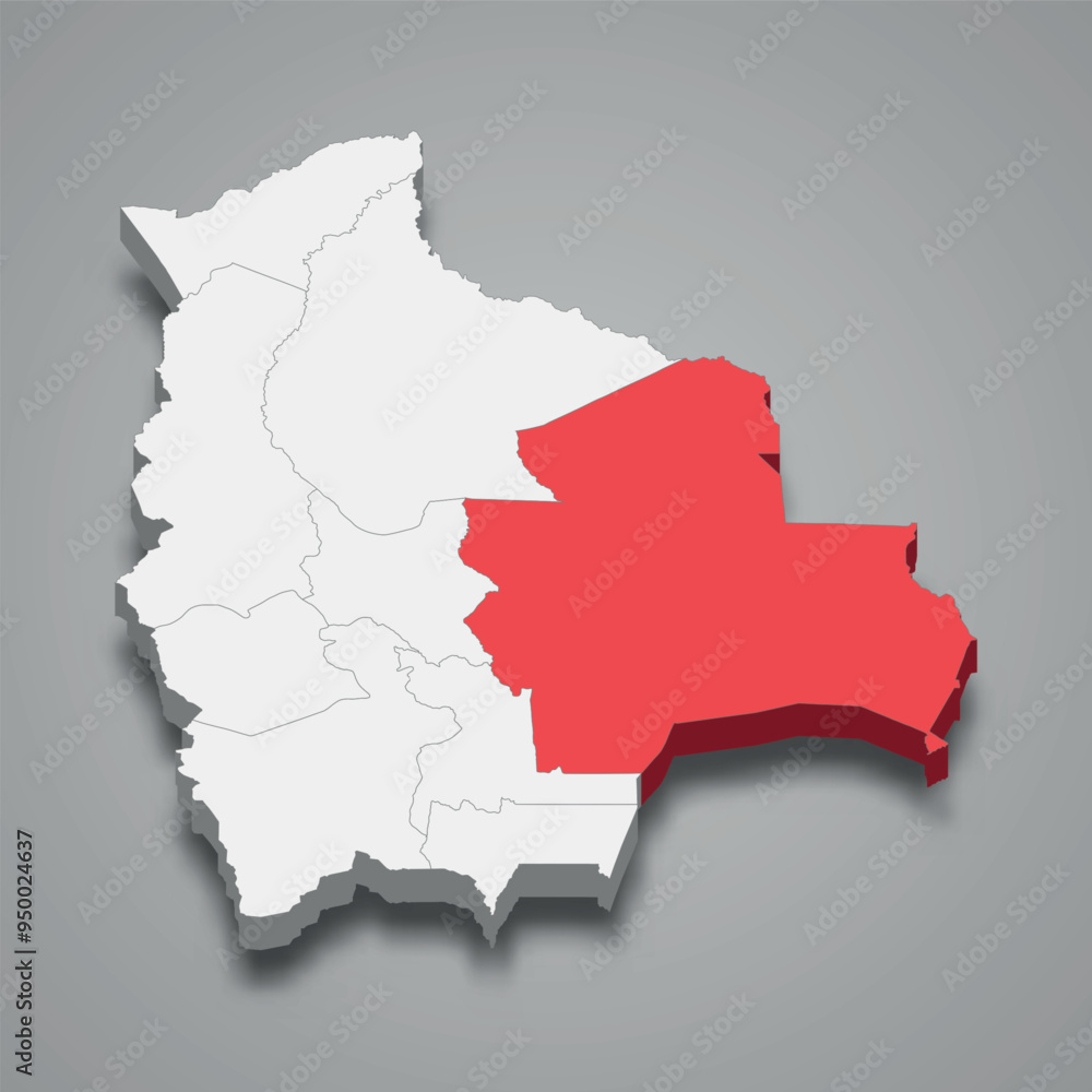 Fototapeta premium Santa Cruz department location within Bolivia 3d map