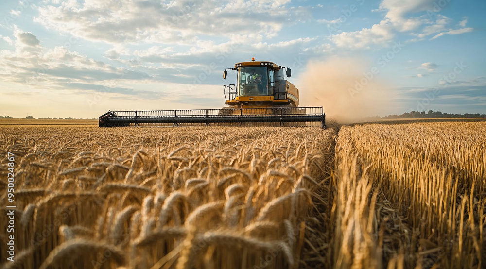 Fototapeta premium harvest Wheat Time : Combine Harvester in Ripe Wheat Field during wheat crop Harvest, moisson, , Agriculture 