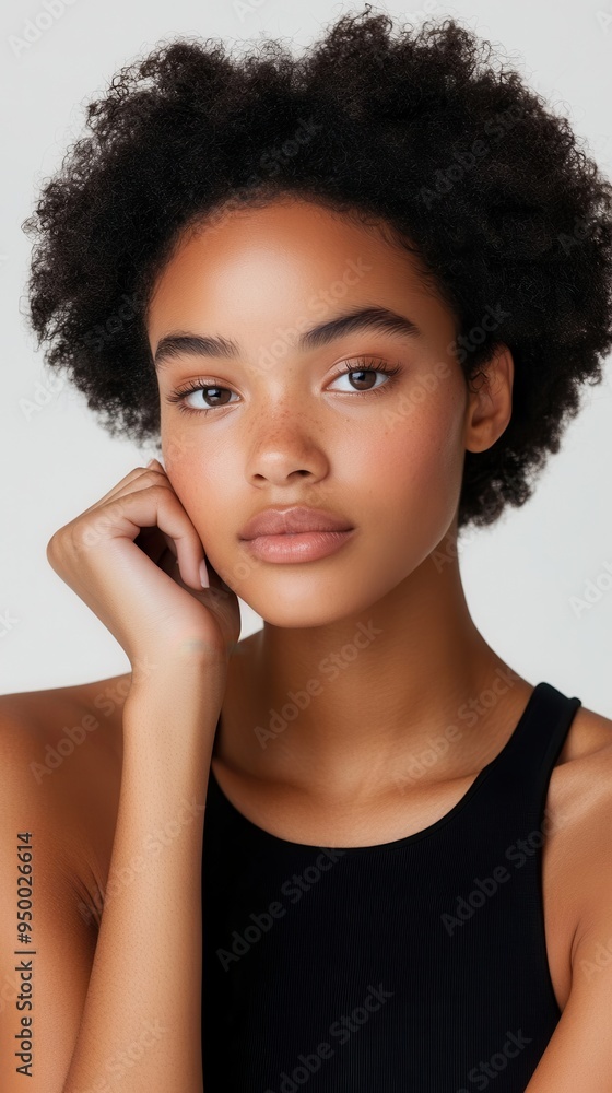 A model with natural hair and minimal makeup, showcasing authentic beauty and self-expression A model with natural hair and minimal makeup, showcasing authentic beauty and self-expression