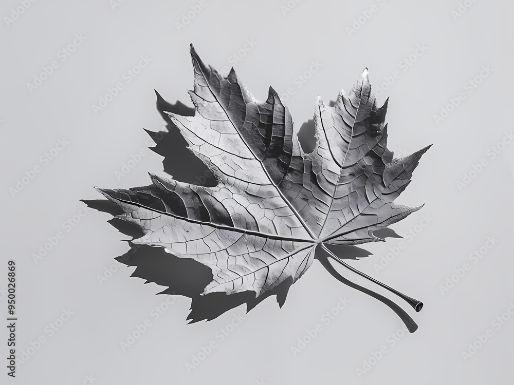 Naklejka premium metallic silver autumn leaf, maple leaf oak leaf metallic 