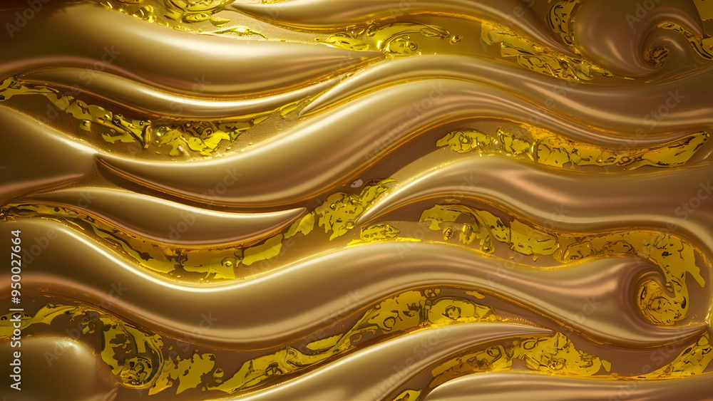 Obraz premium Golden Abstract Texture: A captivating abstract background featuring a rich, textured surface with flowing, undulating lines, reminiscent of liquid gold. The image evokes a sense of luxury, sophistica