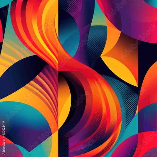 Abstract Geometric Pattern with Vibrant Colors and Curved Shapes photo