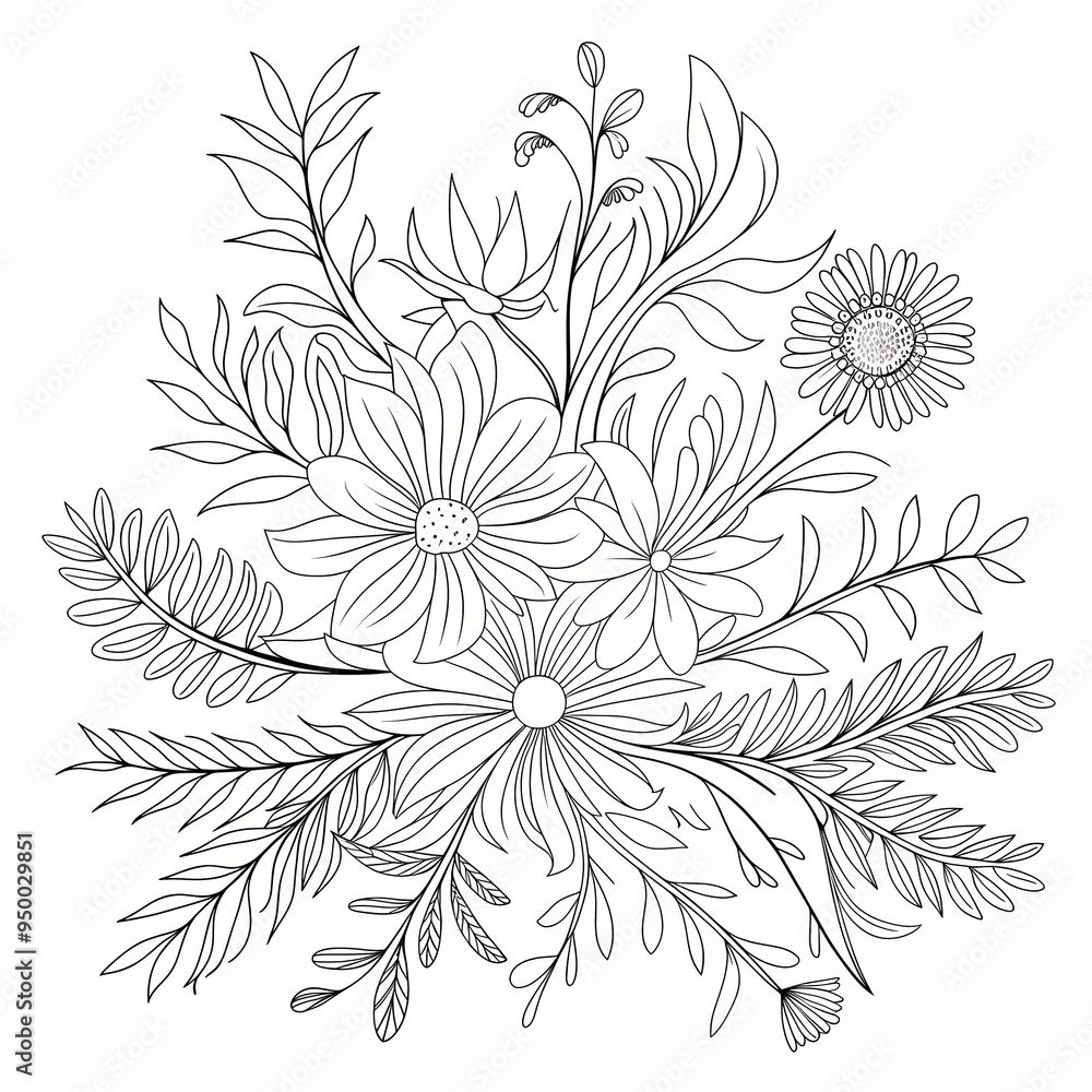 floral bouquet line drawing illustration , outline sketch floral bouquet line drawing illustration , outline sketch