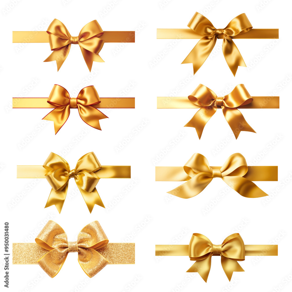 PNG golden ribbon bow design element set, transparent background PNG golden ribbon bow design element set, transparent background