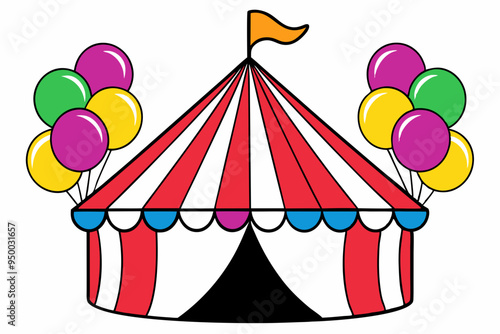 Colorful Circus Tent & Balloons Vector Art