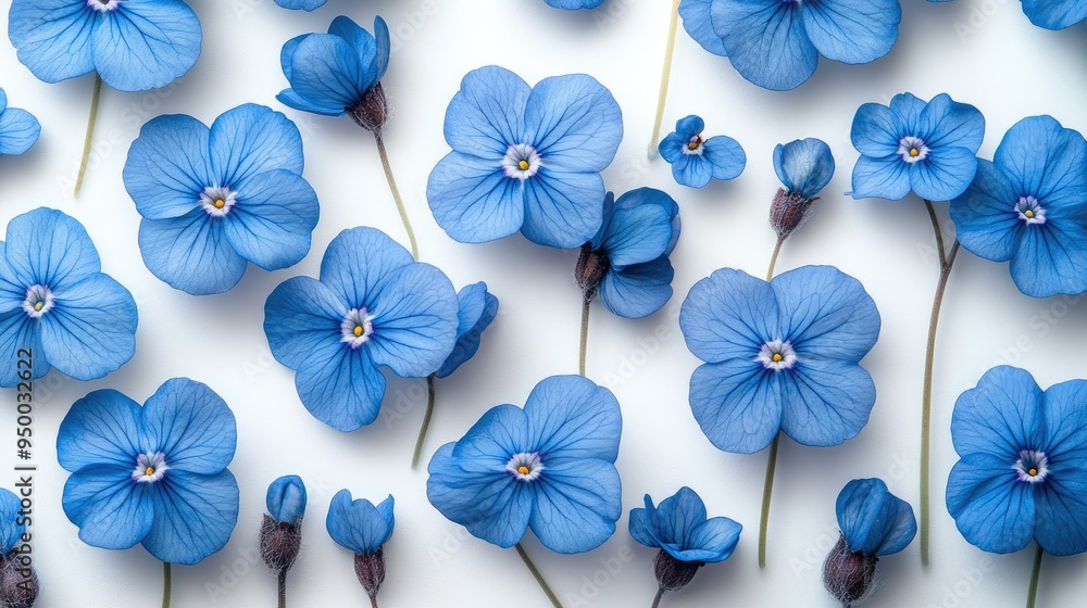 Small blue forget-me-nots arranged in a repeating pattern on white Small blue forget-me-nots arranged in a repeating pattern on white