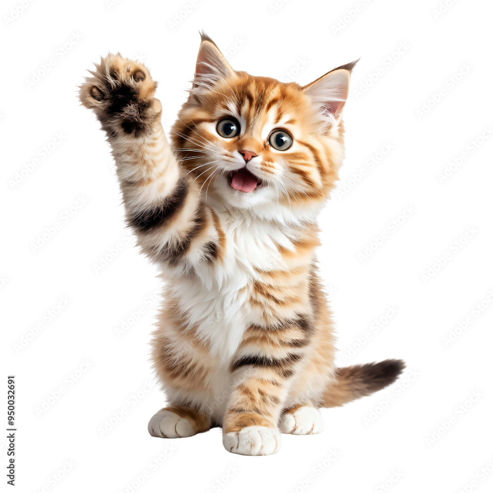 A cute cat giving high five isolated on transparent background, Adorable kitty gives high five A cute cat giving high five isolated on transparent background, Adorable kitty gives high five