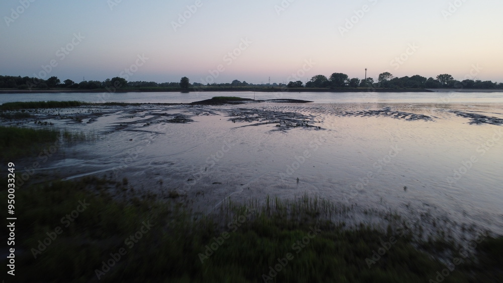 Weserlandscape by Bremen with sunset filmed by drone Weserlandscape by Bremen with sunset filmed by drone