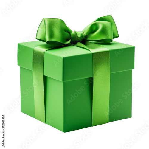 green gift box isolated on transparent background cutout