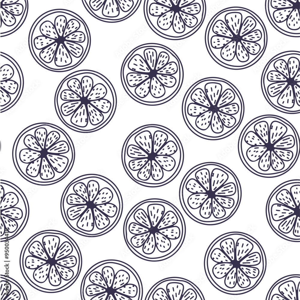 Line vector seamless pattern of orange slice. Hand drawn repeat element Line vector seamless pattern of orange slice. Hand drawn repeat element