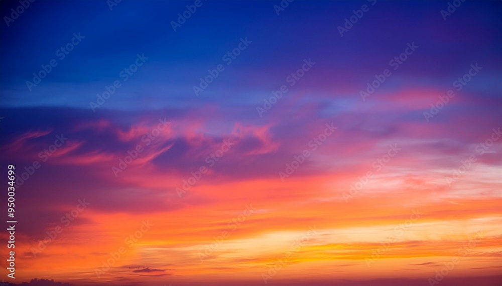 Fototapeta premium An ethereal summer sunset or sunrise sky, with a rich gradient of blue, purple, orange, red, yellow colors.