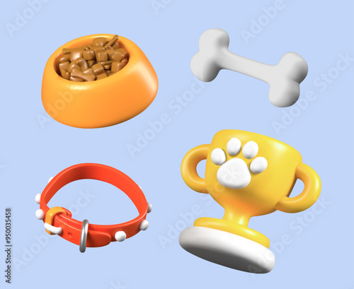 Set of illustrations for concepts of care, feeding, training of pets