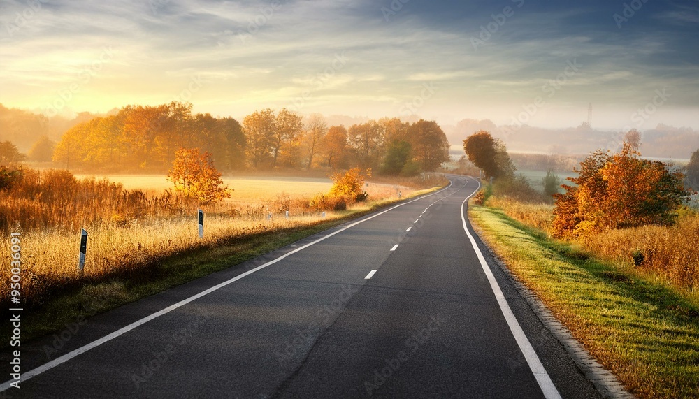 Fototapeta premium Asphalt road on early autumnal morning
