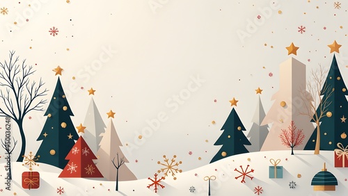 Festive Christmas 2025 Background with Stylized Trees and Snowflakes