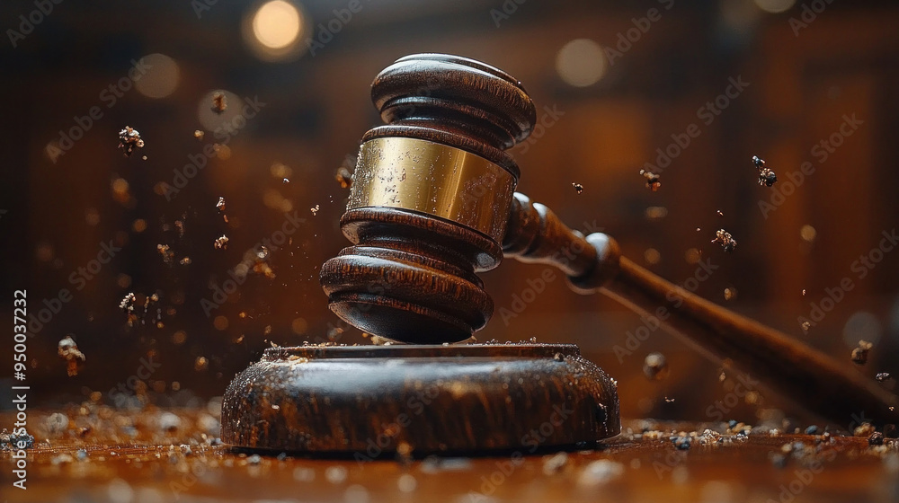 A gavel striking a sound block, symbolizing the authority of the court and the finality of decisions.