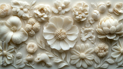 Small, intricate floral motifs arranged on a white canvas