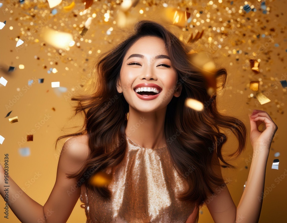 Cheerful image of a woman in confetti. Festive carnival. Cheerful image of a woman in confetti. Festive carnival.