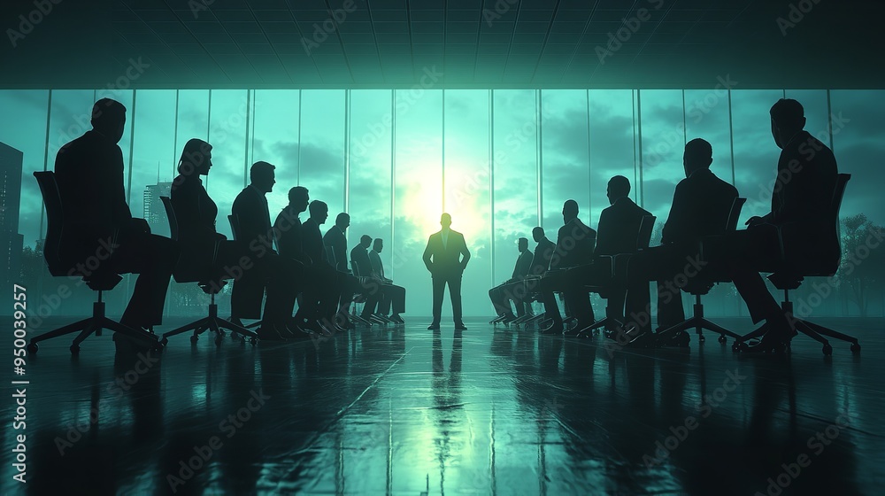 Silhouettes of business people in a conference room Silhouettes of business people in a conference room
