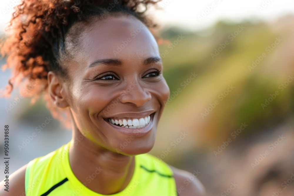 A woman with a yellow shirt is smiling and looking at the camera. She has a happy and positive mood A woman with a yellow shirt is smiling and looking at the camera. She has a happy and positive mood