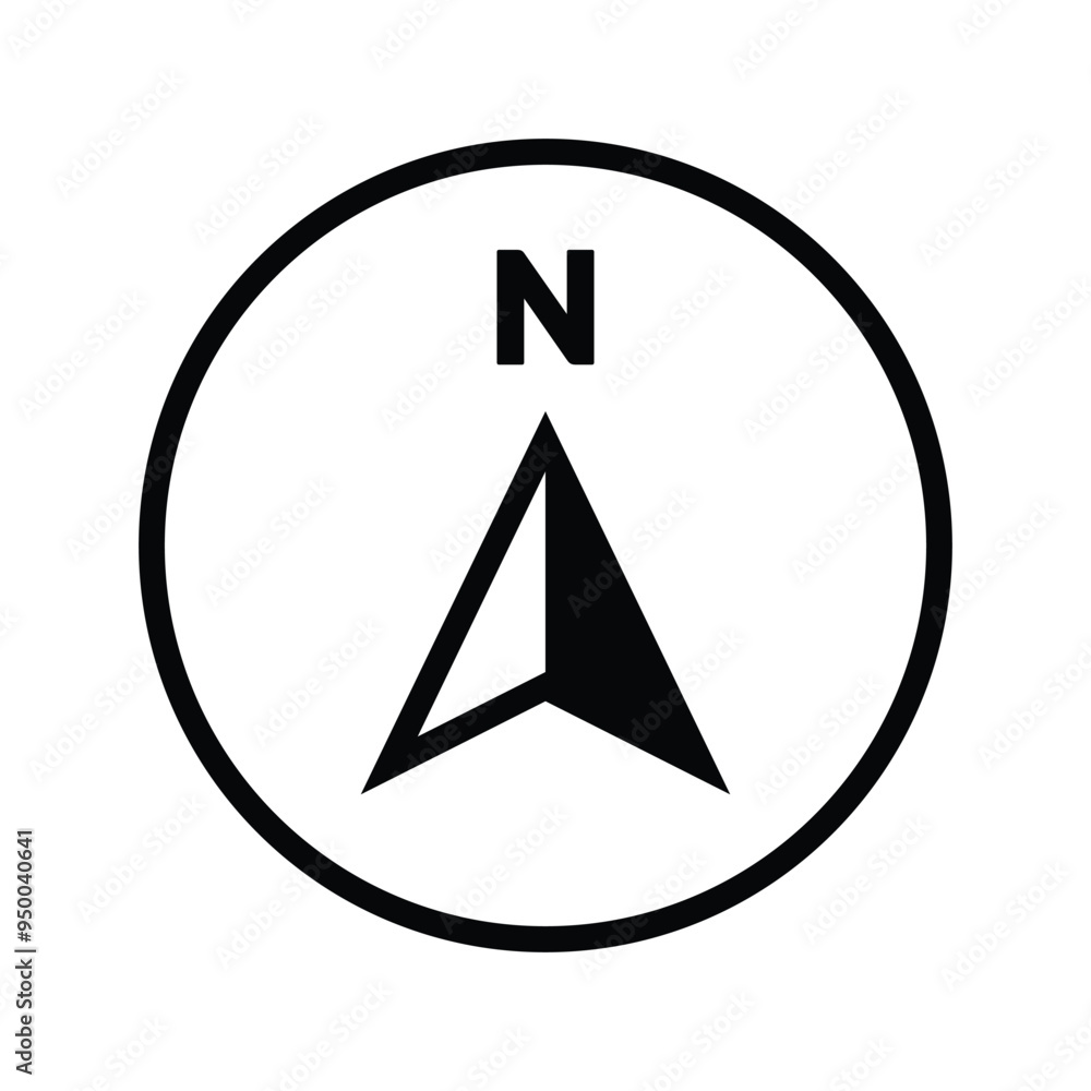 North direction arrow icon or map N sign navigation GPS symbol stock illustration