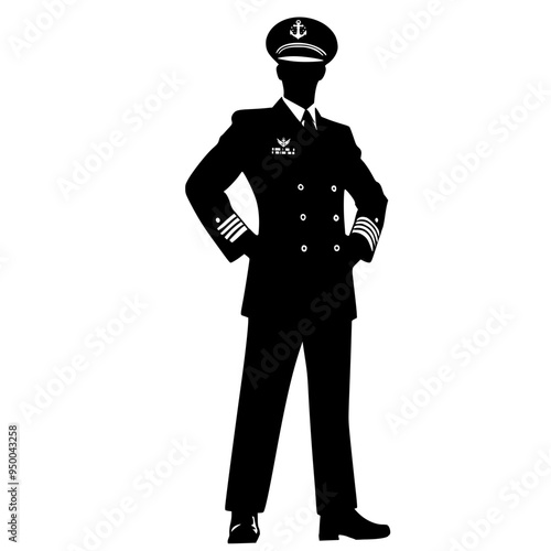 Silhouette  man wearing navy admiral uniform , naval admiral, 