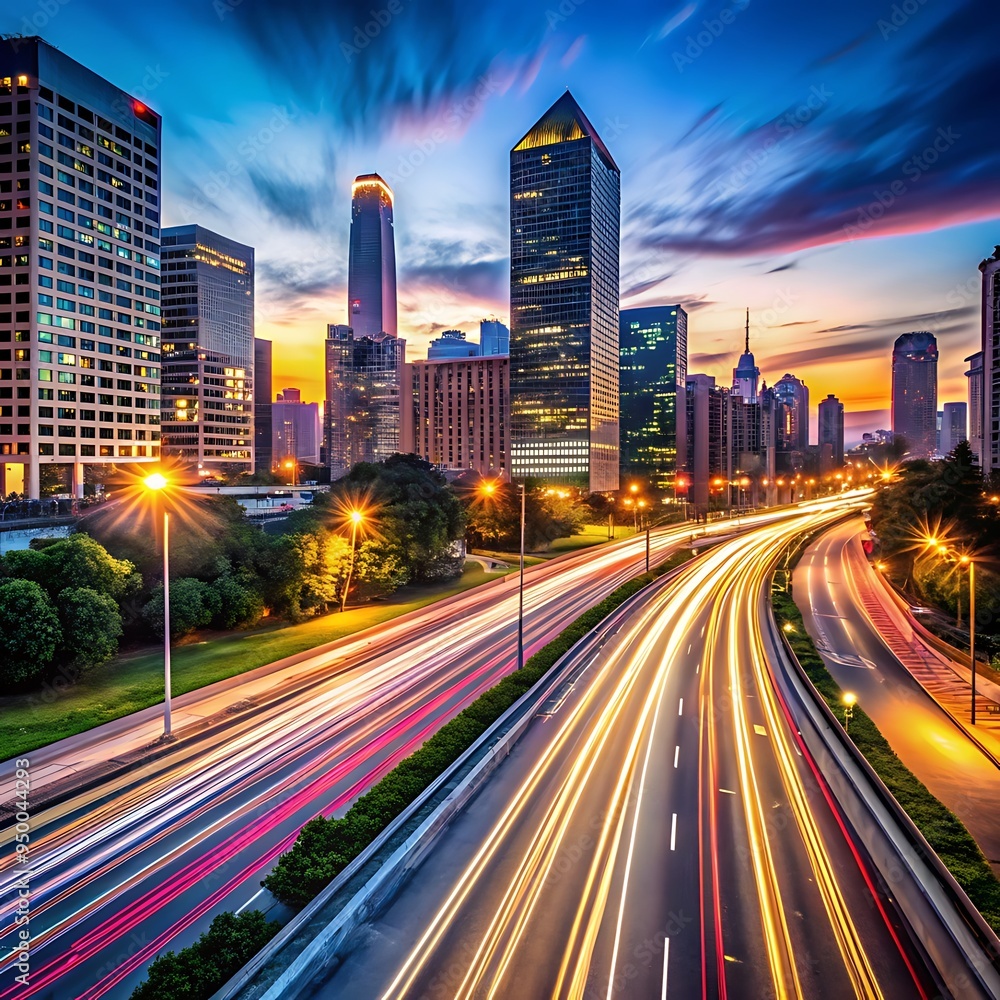 Obraz premium Warm light trails on a cityscape night