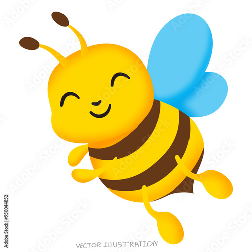 Yellow bee with blue wings flying, vector illustration