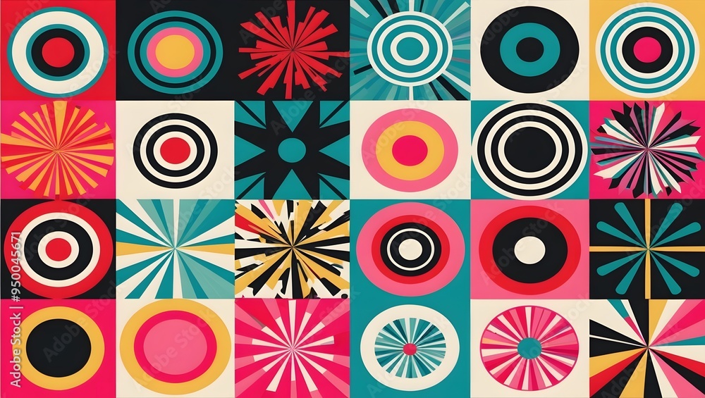 Vibrant and dynamic abstract geometric grid art with contrasting patterns Vibrant and dynamic abstract geometric grid art with contrasting patterns