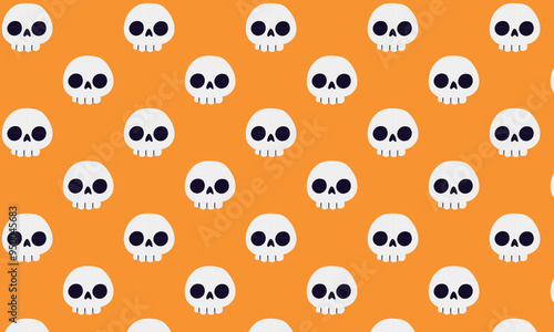 Seamless hand drawn Halloween skulls pattern in flat style. Skull skeleton vector silhouette. Pirate symbol