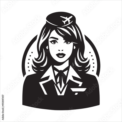 Experienced Air Hostess vector illustration silhouette