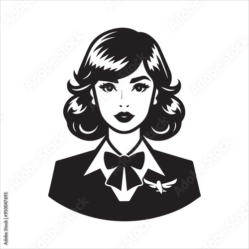 Experienced Air Hostess vector illustration silhouette