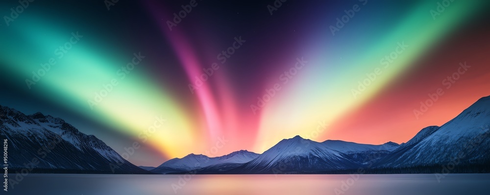 Glowing aurora lights over a mountain range, capturing the beauty of the natural world, mountain glowtime, majestic and serene Glowing aurora lights over a mountain range, capturing the beauty of the natural world, mountain glowtime, majestic and serene