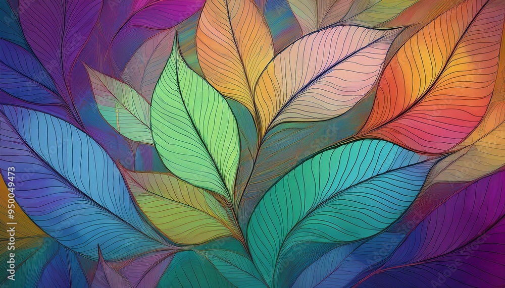 multi-colored background with leaves. pattern of leaves on the wall in transparent style. multi-colored background with leaves. pattern of leaves on the wall in transparent style.