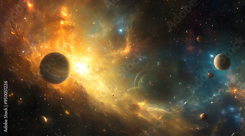 An Artistic Representation of the Solar System with All Planets Aligned, Showcasing Celestial Harmony and Beauty
