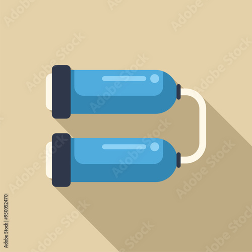 Two blue water filter cartridges with long shadows on a beige background