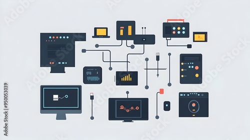 Detailed infographic showcasing the flow of data from input devices such as keyboards and mice through the computer s internal components and finally to the output devices like monitors and printers photo